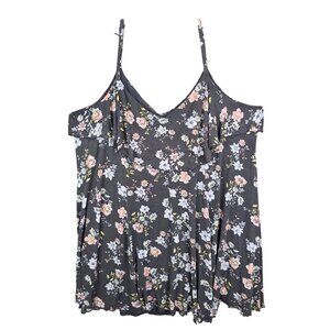 Womens TORRID Gray Floral Cami Tank Top Spaghetti Straps Rayon Plus Size 6